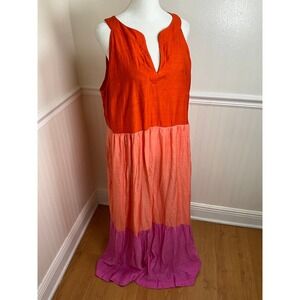 J. Jill Sleeveless Maxi‎ Dress Tiered Orange Pink Purple Casual Women Size L